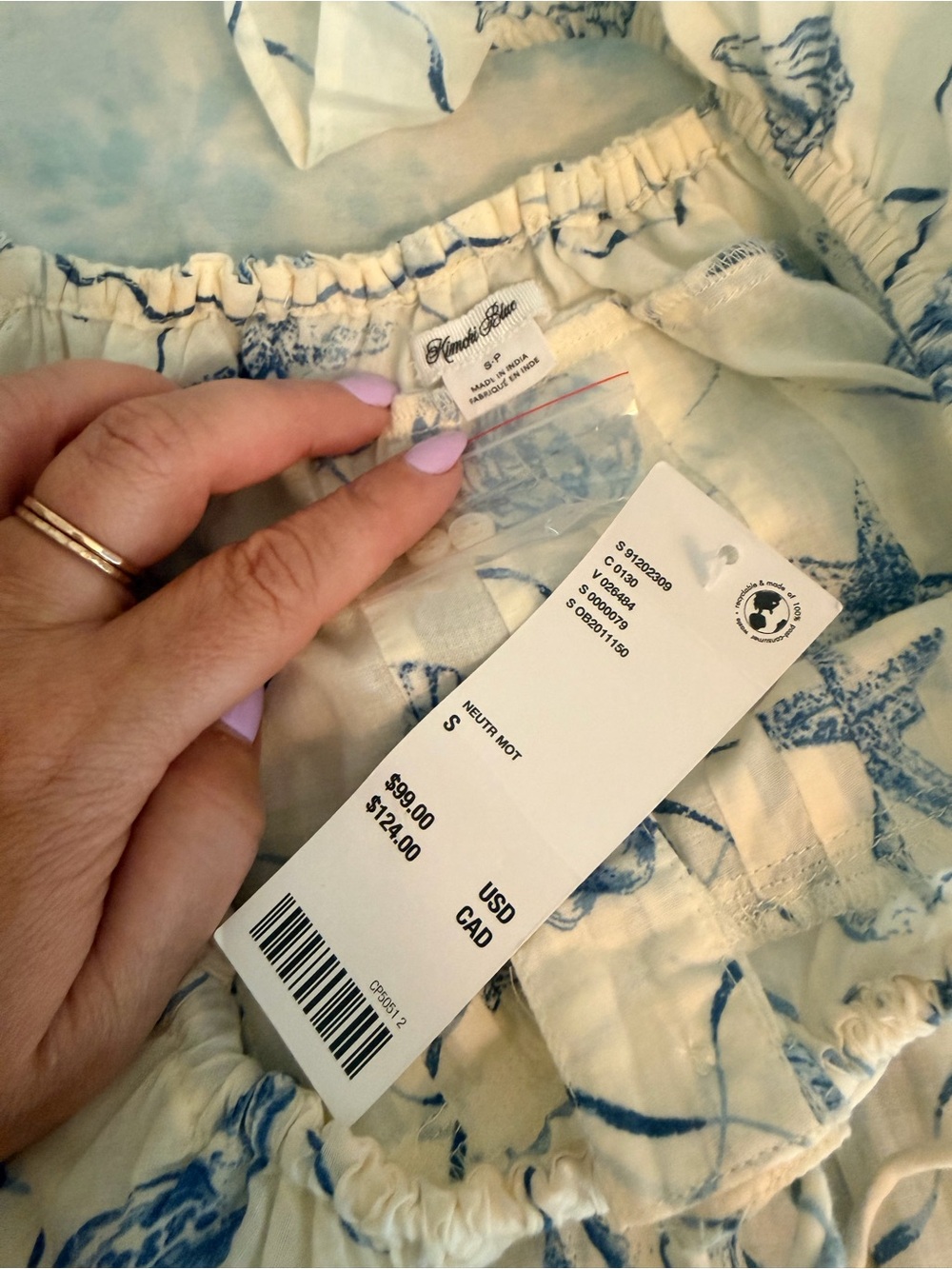 Kimchi Blue by Urban Outfitters Cream Maxi Sundress with Blue Seashell Print - Picture 3 of 8